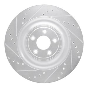 Jaguar XFR Brake Rotor (1) - Rear Left - R1 Concepts - Drilled & Slotted - Silver - `10-`24